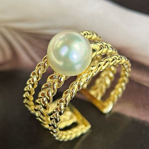Gold Akoya Pearl Weaving Open Ring — Modern Luxury